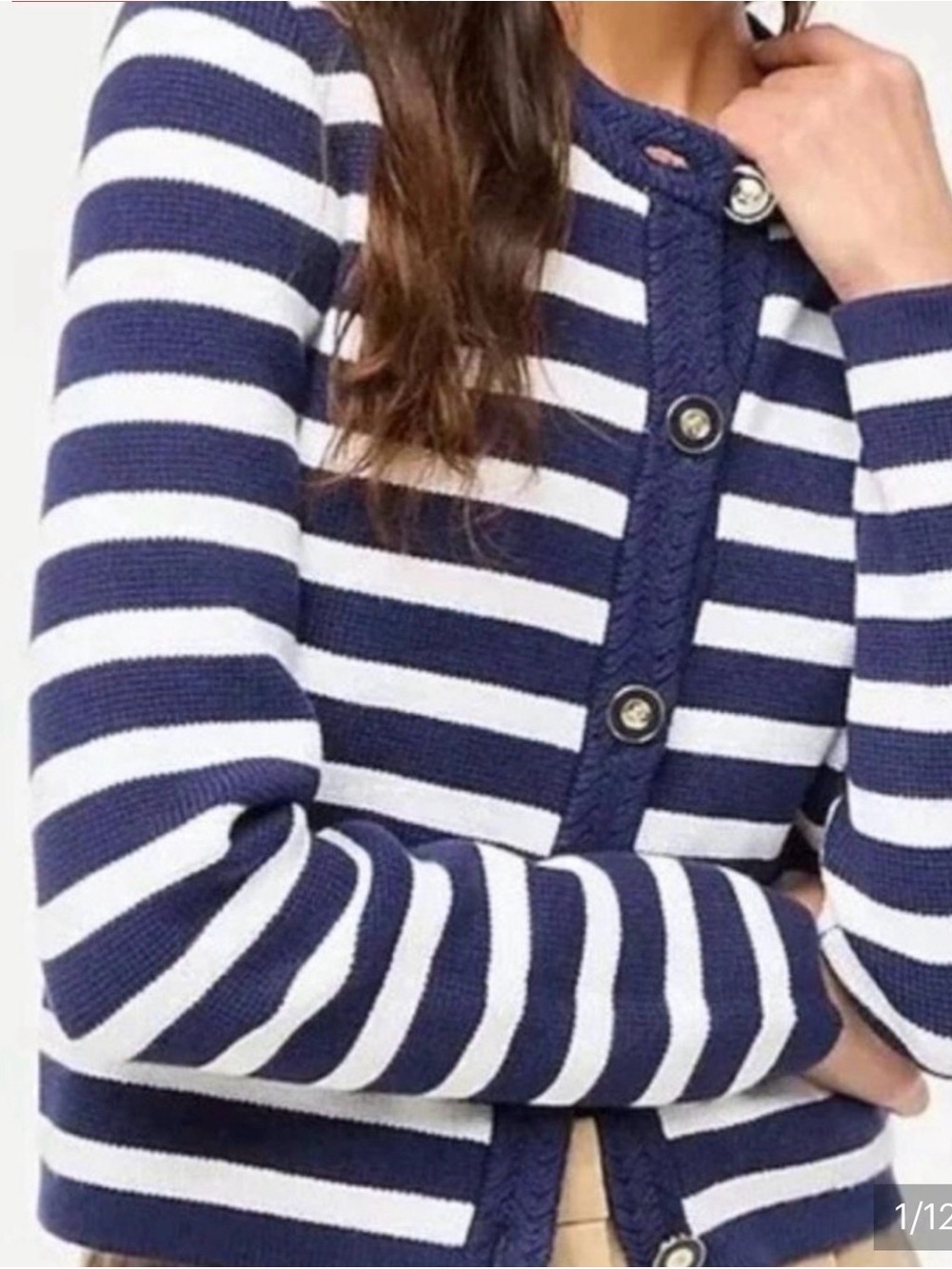 J. Crew Navy and White Striped Button Cardigan